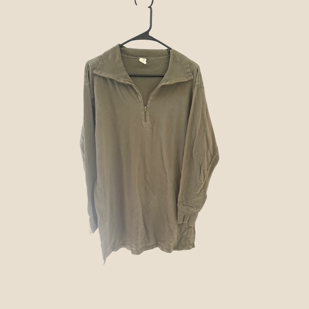 Vintage Unger German Military Pullover Quarter Zip Cotton Olive Green Sz 7/44‎
